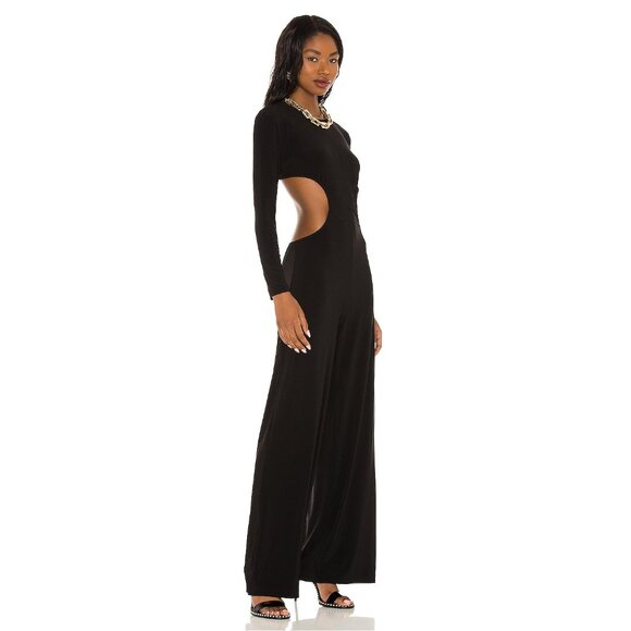 Norma Kamali Black Open-Back Stretch-Jersey Wide-Leg Jumpsuit - XS / FR 34 - Picture 1 of 15